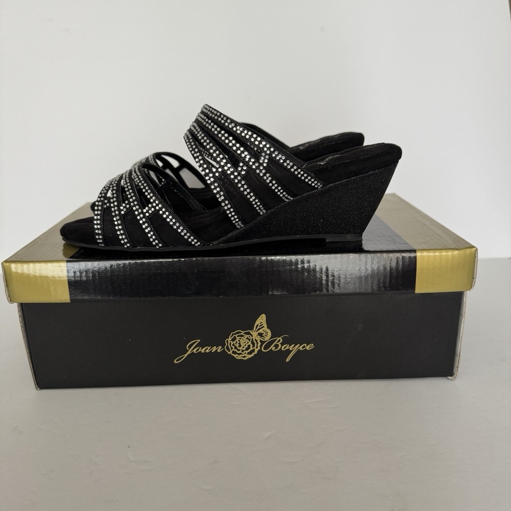 Joan Boyce Heels Rhinestone Glitter Heel Slide‎ Neutral Party Casual Size 8 Wide